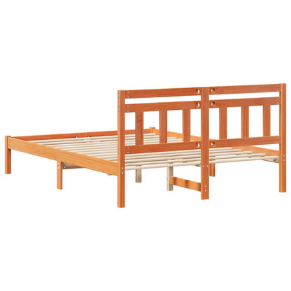 Bed Frame with Headboard Brown Solid pine wood