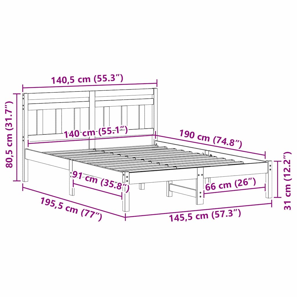 Bed Frame with Headboard Brown Solid pine wood