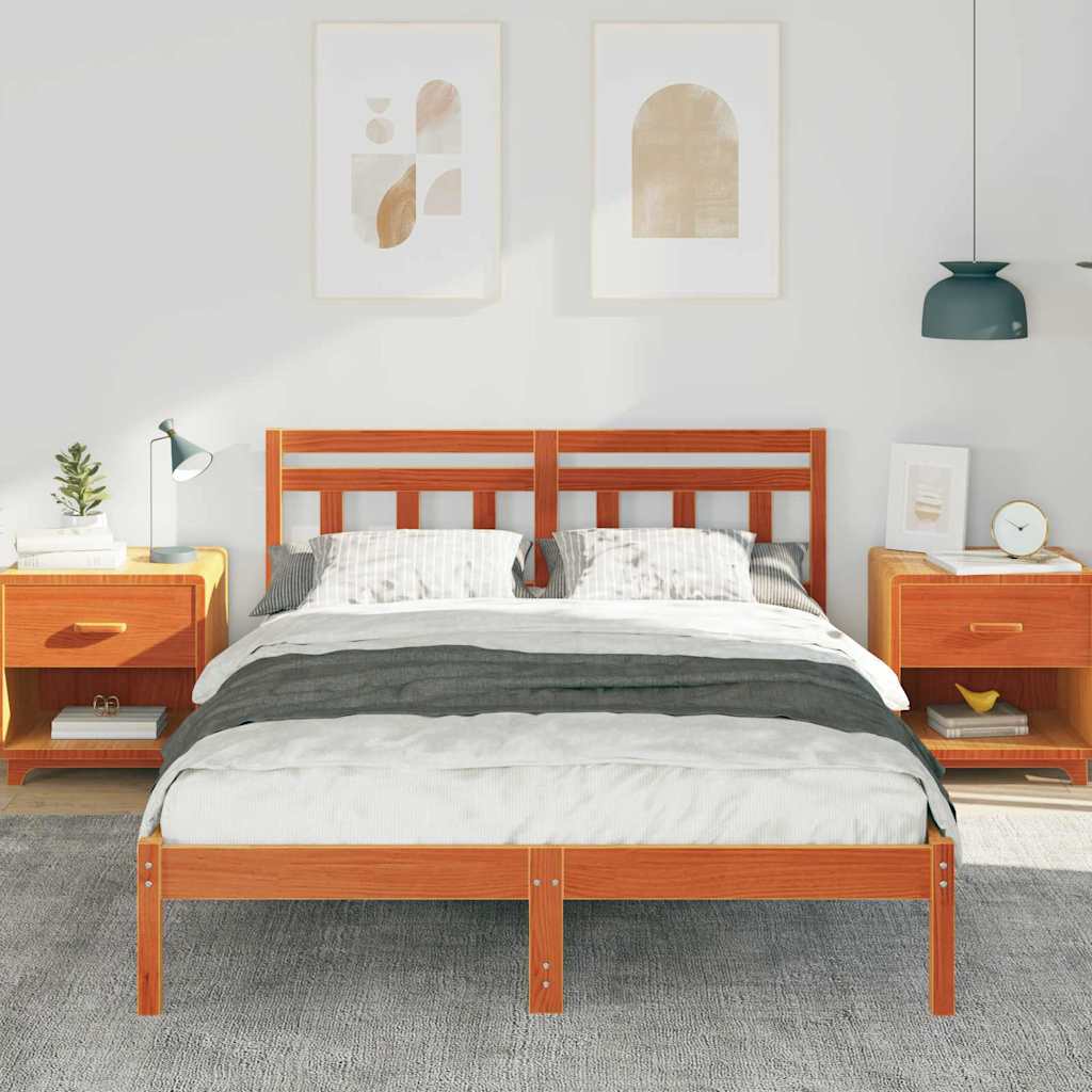 Bed Frame Brown 135 x 190 cm Solid Pine Wood