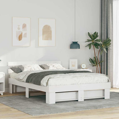 Bed Frame with Headboard White 160 x 200 cm Solid pine wood