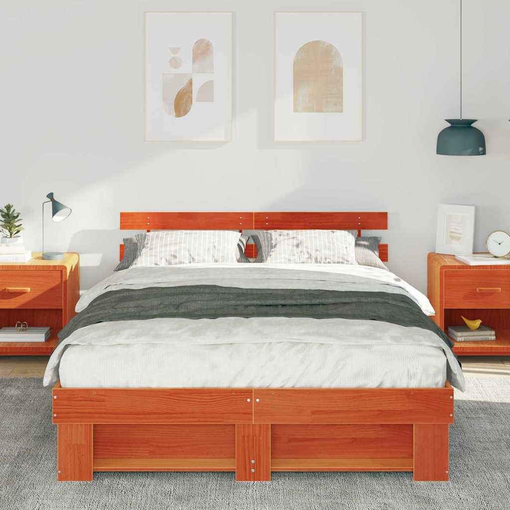 Bed Frame with Headboard Wax brown 160 x 200 cm Solid pine wood
