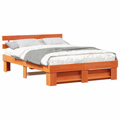 Bed Frame with Headboard Wax brown 140 x 200 cm Solid pine wood