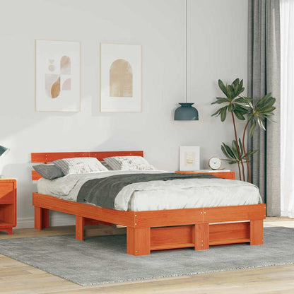 Bed Frame with Headboard Wax brown 120 x 200 cm Solid pine wood