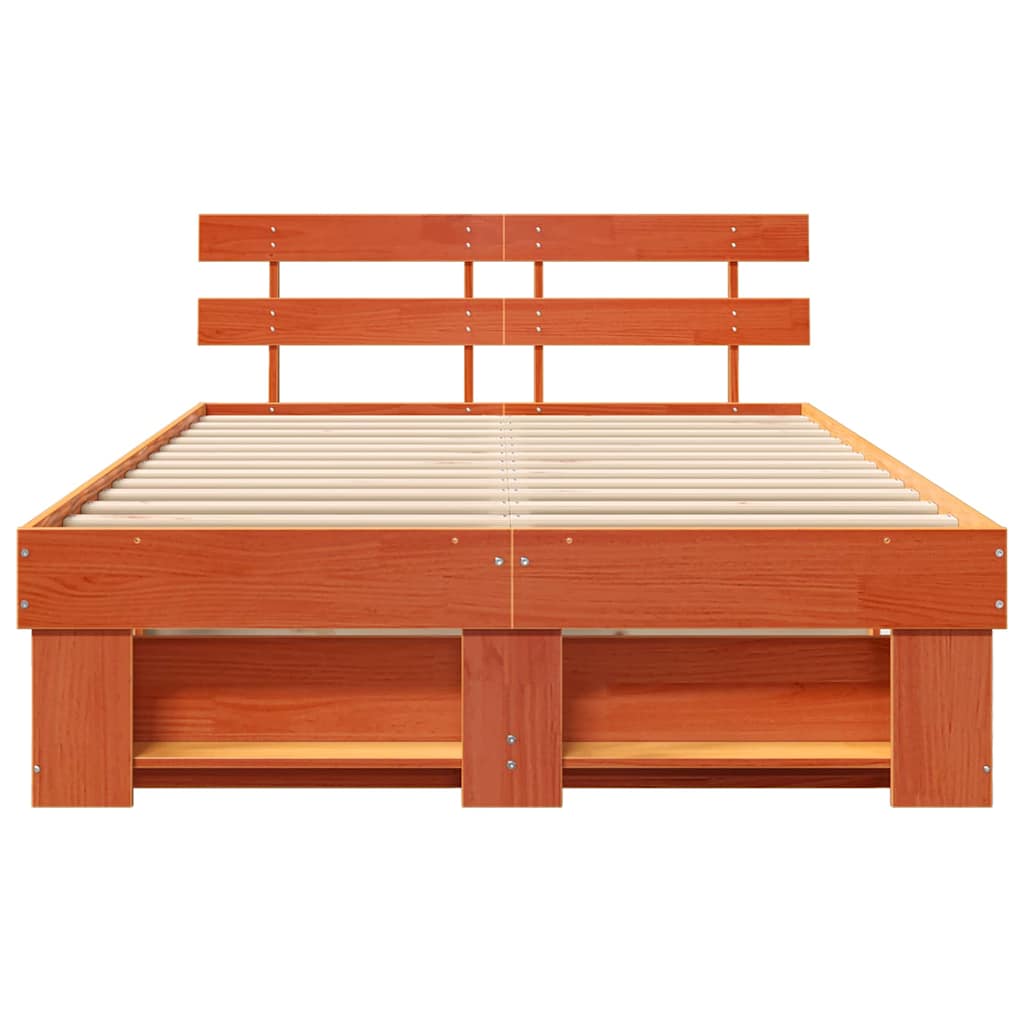 Bed Frame with Headboard Wax brown 120 x 200 cm Solid pine wood