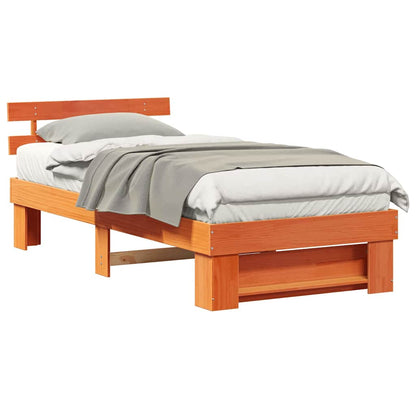 Bed Frame with Headboard Wax brown 100 x 200 cm Solid pine wood