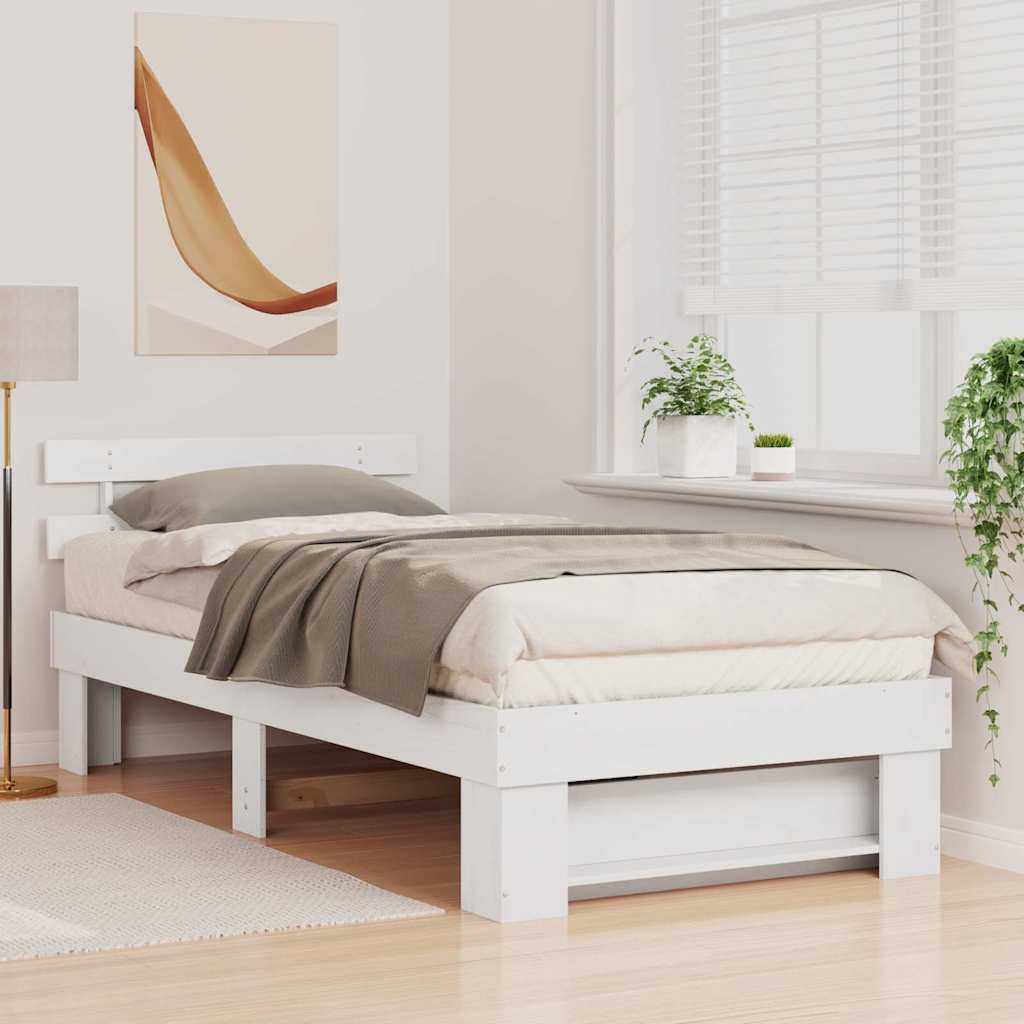 Bed Frame with Headboard White 90 x 190 cm Solid pine wood
