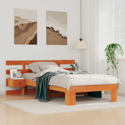 Bed Frame with Headboard Wax brown 100 x 200 cm Solid pine wood