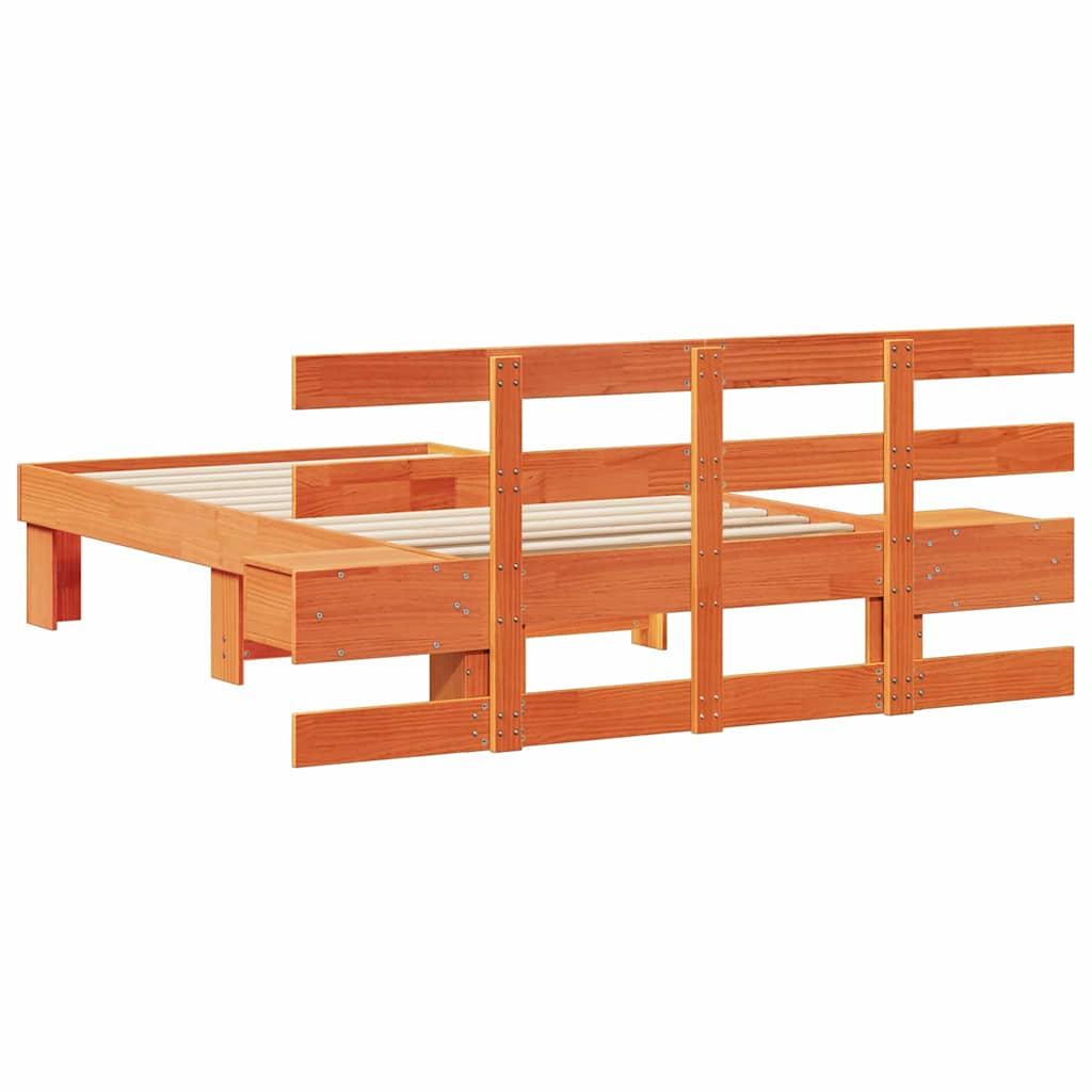 Bed Frame with Headboard Wax brown 100 x 200 cm Solid pine wood