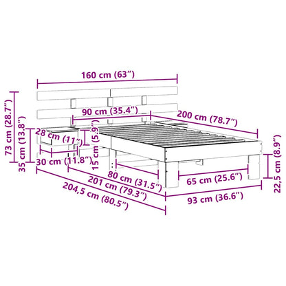 Bed Frame with Headboard Brown 90 x 200 cm Solid pine wood