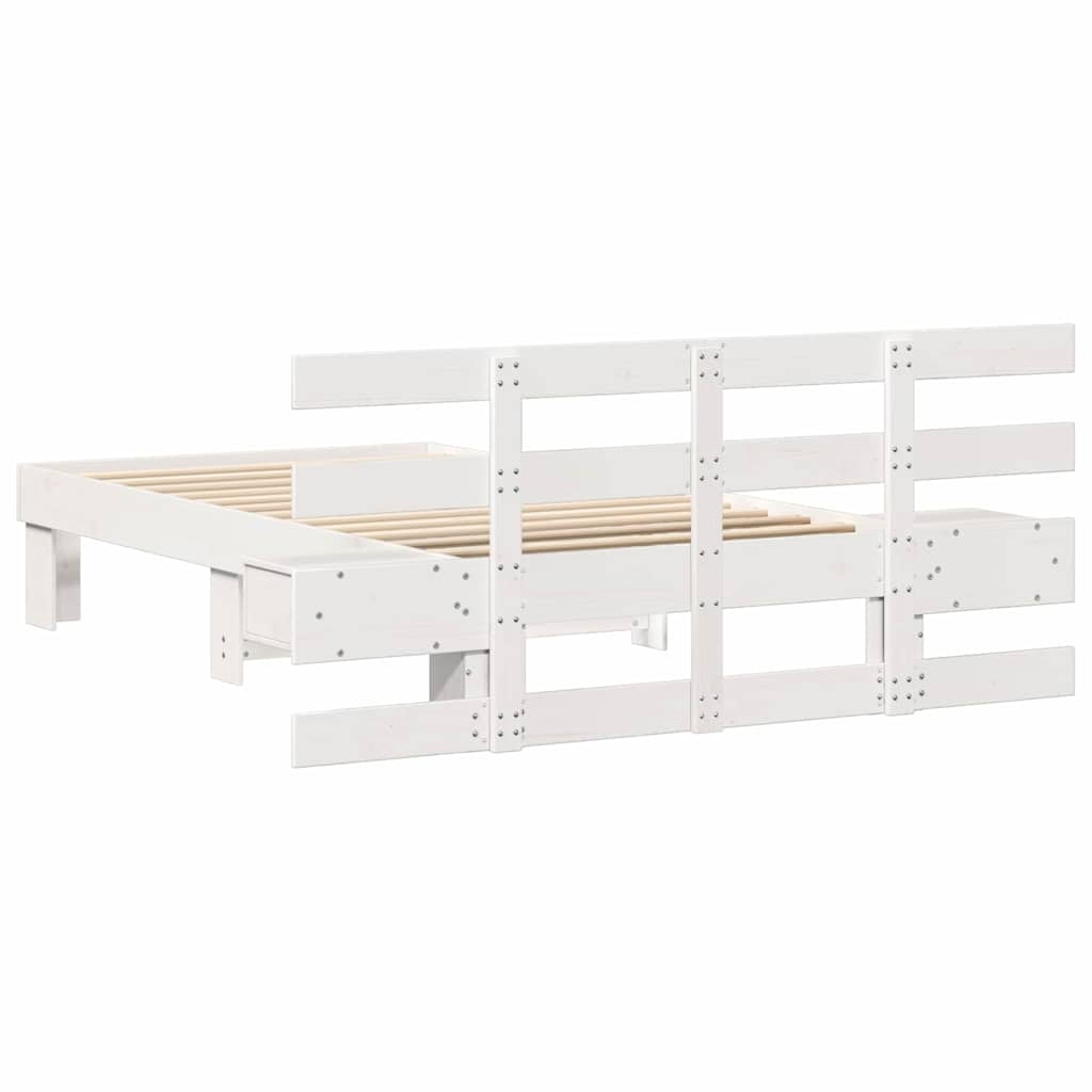 Bed Frame with Headboard White 75 x 190 cm Solid pine wood