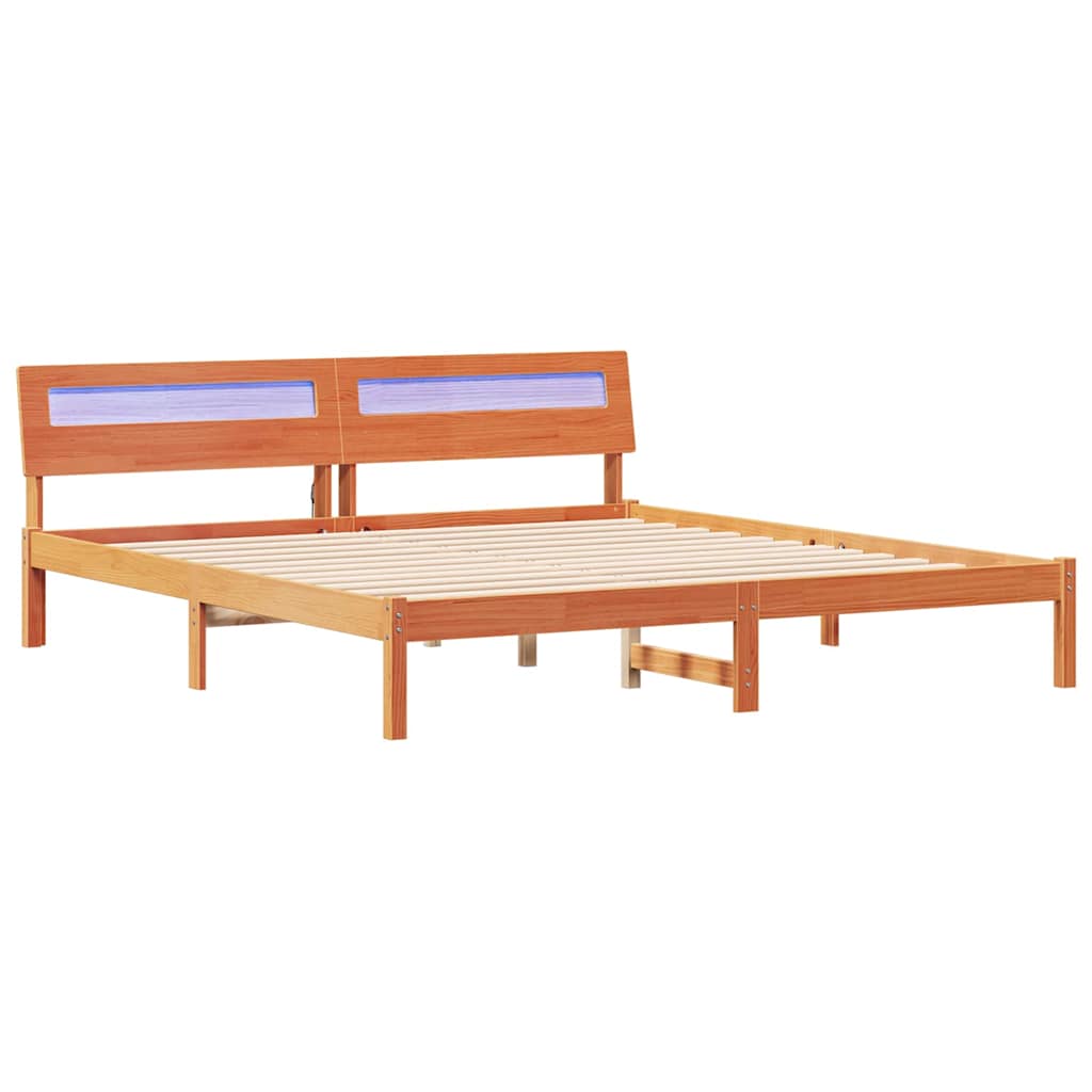 Bed Frame with Headboard Wax brown 180 x 200 cm Solid pine wood