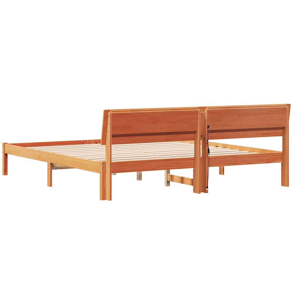 Bed Frame with Headboard Wax brown 180 x 200 cm Solid pine wood