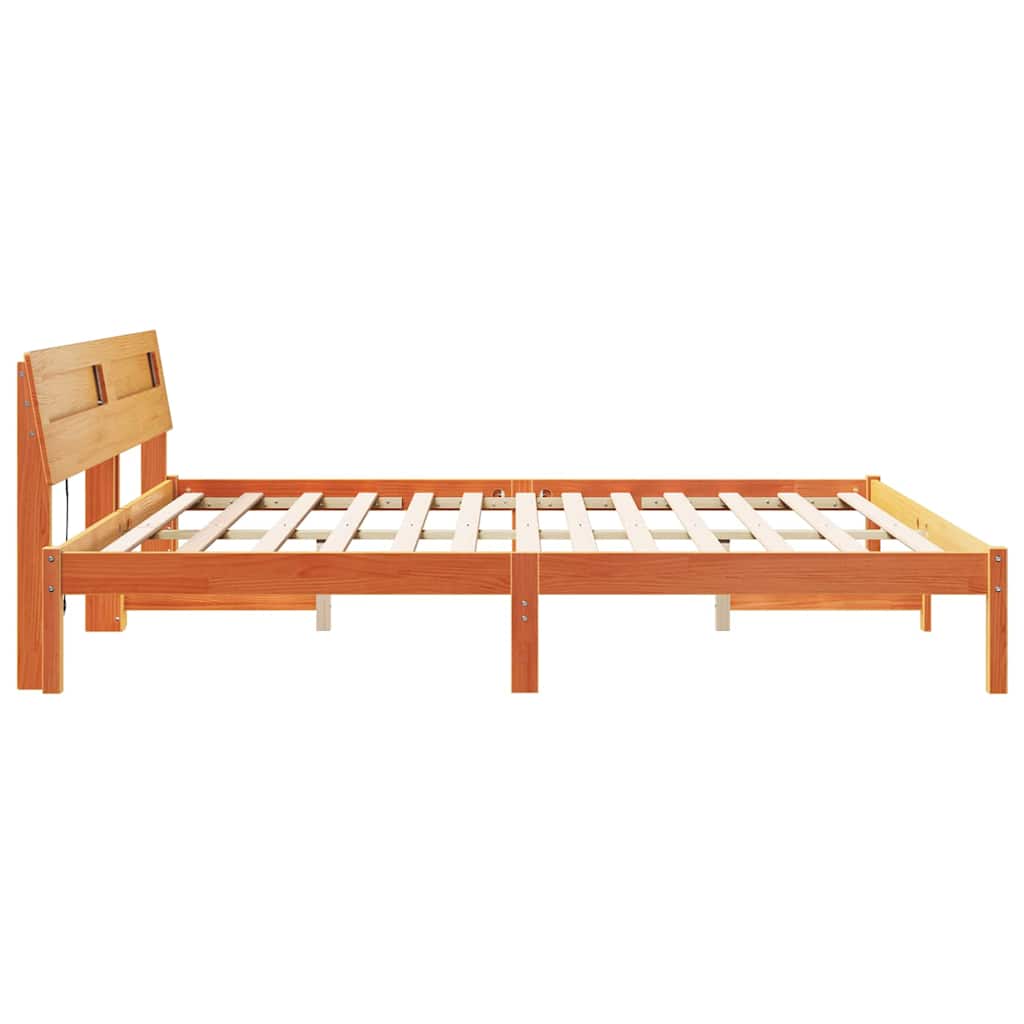 Bed Frame with Headboard Wax brown 180 x 200 cm Solid pine wood
