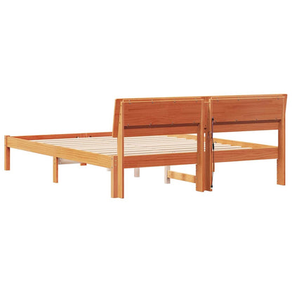 Bed Frame with Headboard Wax brown 150 x 200 cm Solid pine wood
