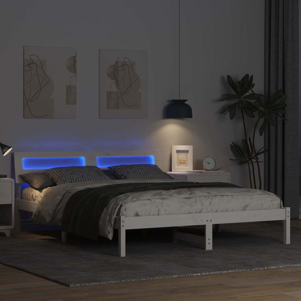 Bed Frame with Headboard White 140 x 200 cm Solid pine wood