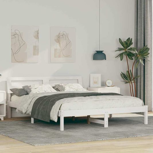 Bed Frame with Headboard White 140 x 200 cm Solid pine wood