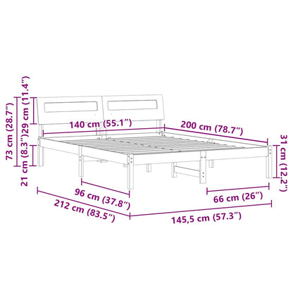 Bed Frame with Headboard Wax brown 140 x 200 cm Solid pine wood