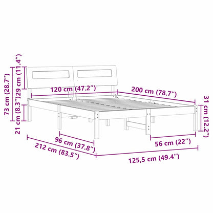 Bed Frame with Headboard Wax brown 120 x 200 cm Solid pine wood