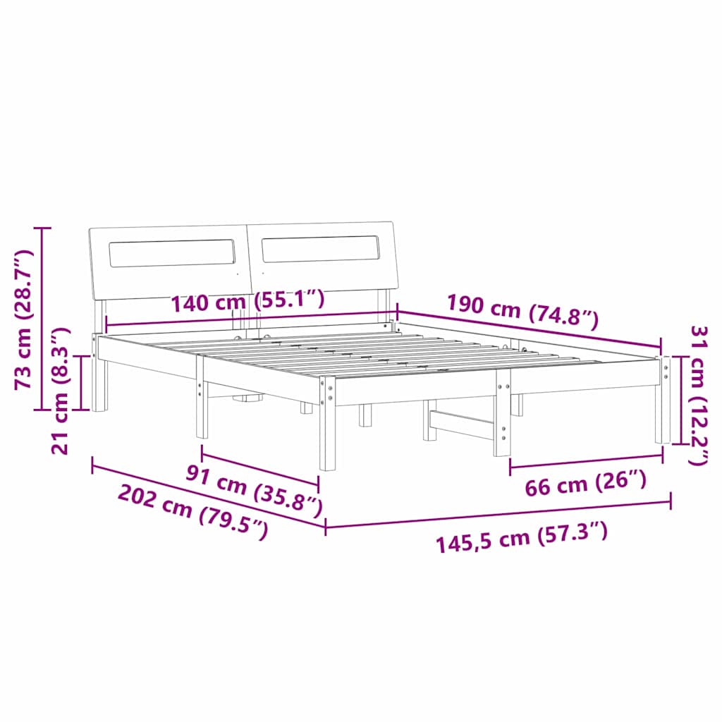 Bed Frame with Headboard Brown 140 x 190 cm Solid pine wood