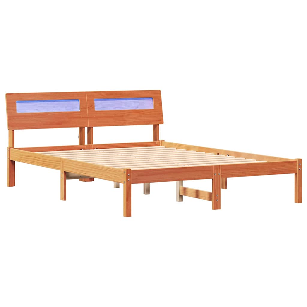 Bed Frame with Headboard Wax brown 140 x 190 cm Solid pine wood