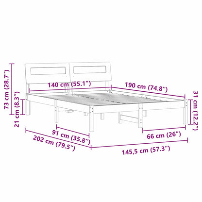 Bed Frame with Headboard Wax brown 140 x 190 cm Solid pine wood