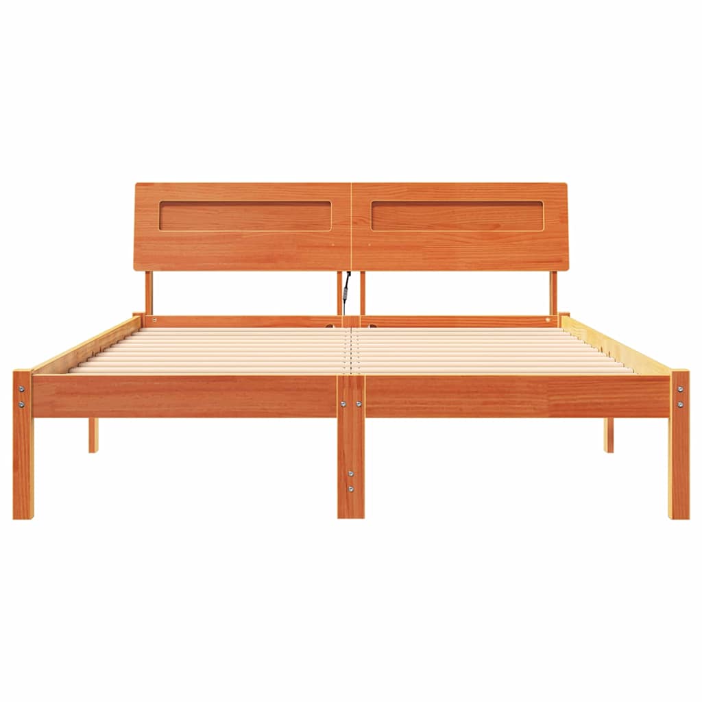 Bed Frame with Headboard Wax brown 120 x 190 cm Solid pine wood