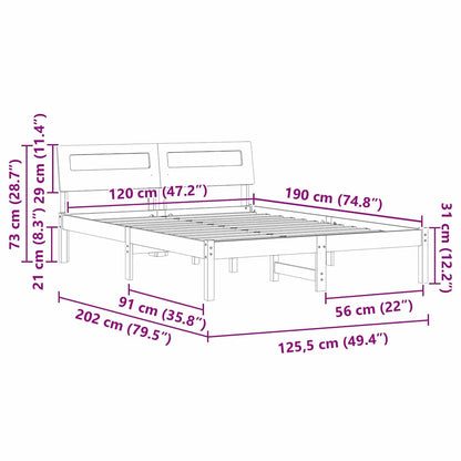 Bed Frame with Headboard Wax brown 120 x 190 cm Solid pine wood