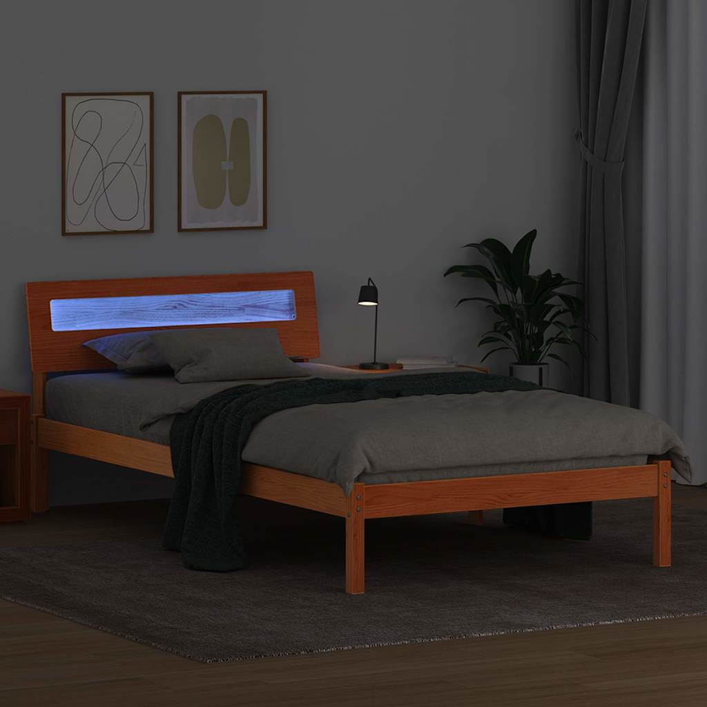 Bed Frame with Headboard Wax brown 100 x 200 cm Solid pine wood