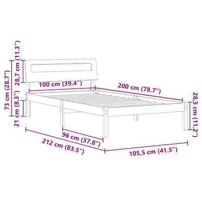 Bed Frame with Headboard Wax brown 100 x 200 cm Solid pine wood