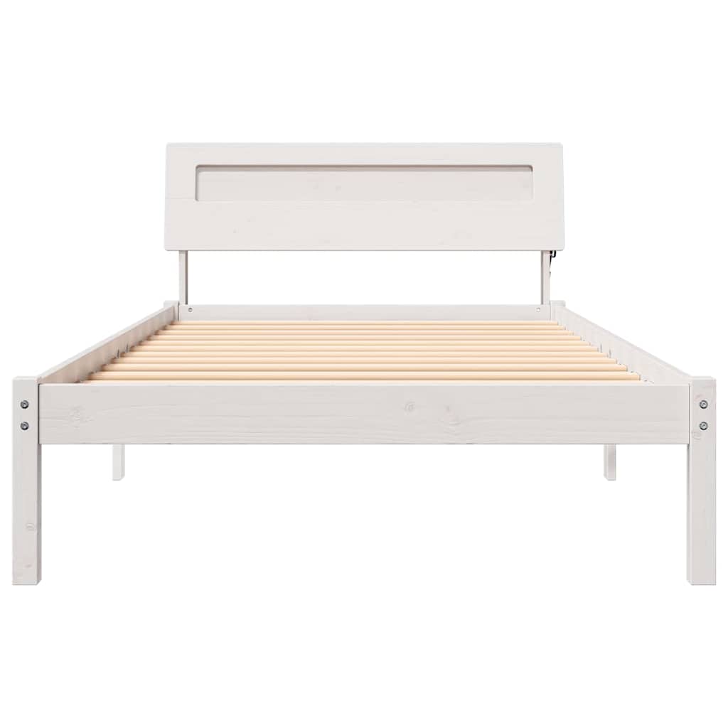 Bed Frame with Headboard White 90 x 200 cm Solid pine wood