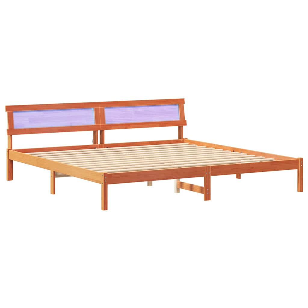 Bed Frame with Headboard Wax brown 180 x 200 cm Solid pine wood