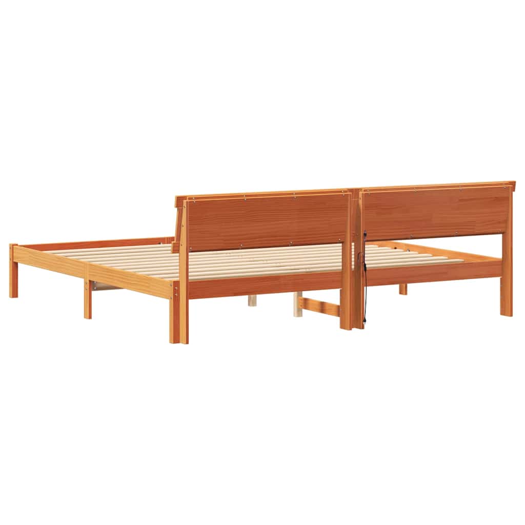 Bed Frame with Headboard Wax brown 180 x 200 cm Solid pine wood