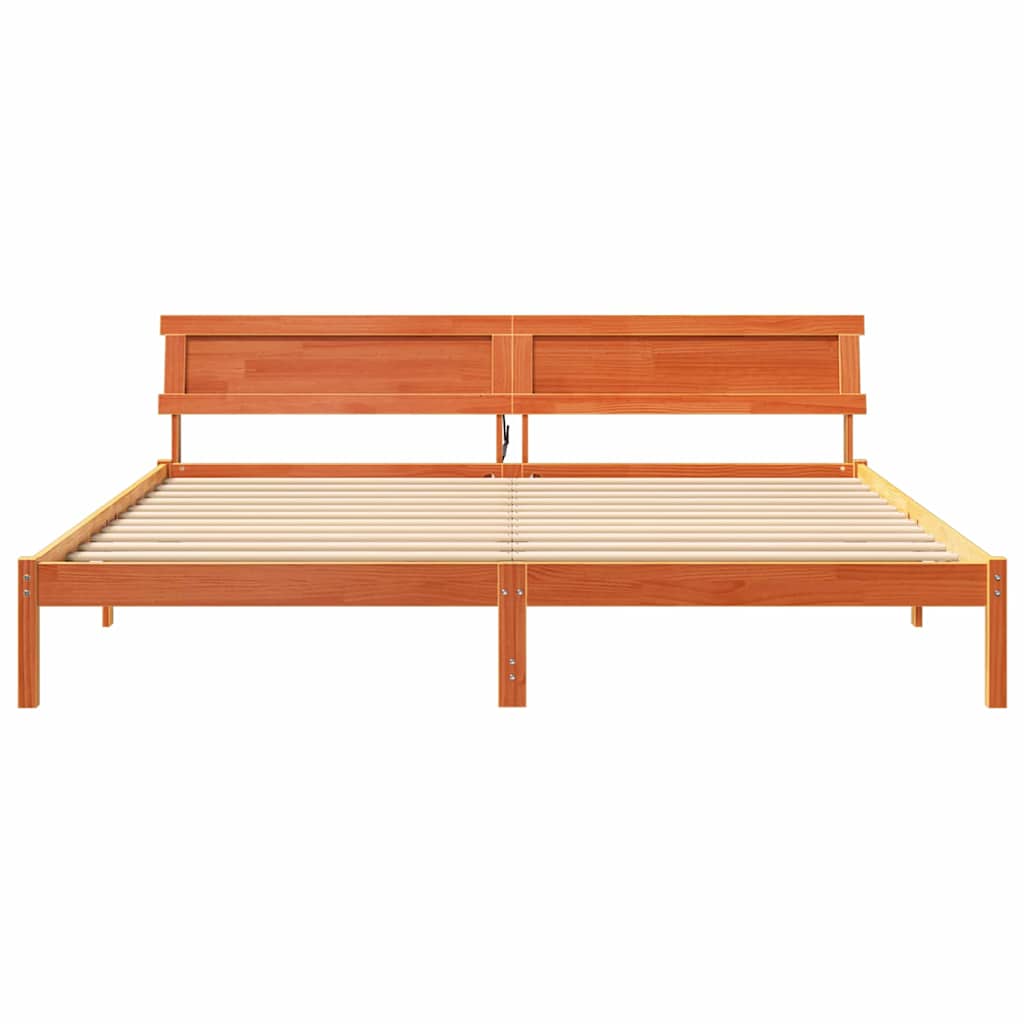 Bed Frame with Headboard Wax brown 180 x 200 cm Solid pine wood
