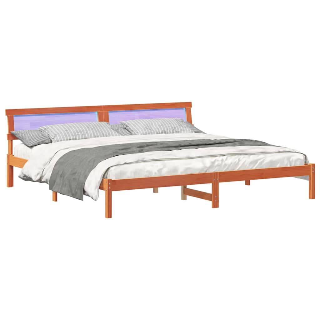 Bed Frame with Headboard Wax brown 180 x 200 cm Solid pine wood