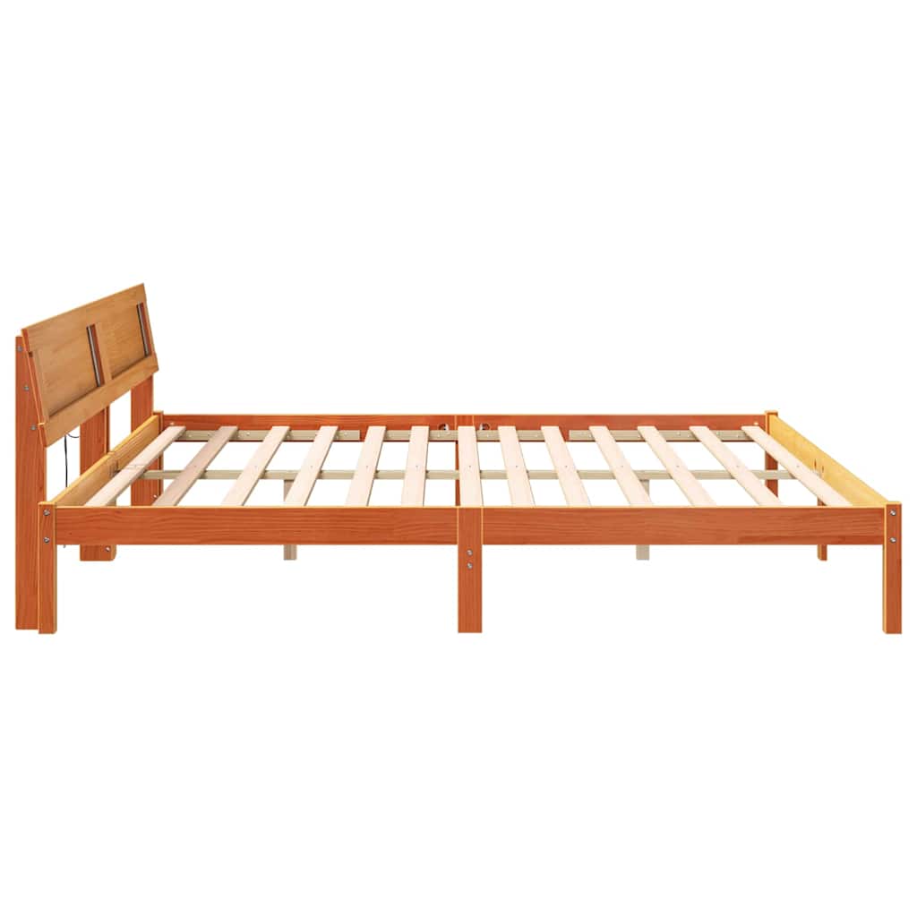 Bed Frame with Headboard Wax brown 180 x 200 cm Solid pine wood
