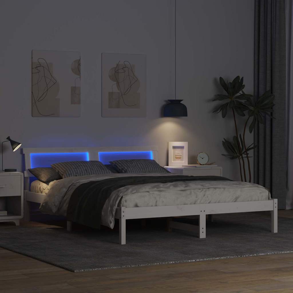 Bed Frame with Headboard White 160 x 200 cm Solid pine wood