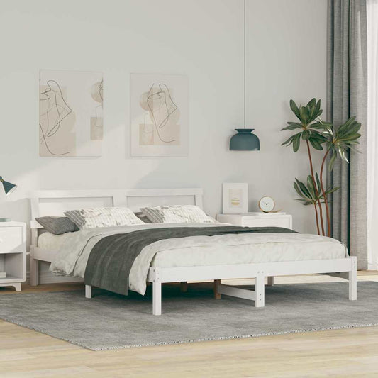 Bed Frame with Headboard White 160 x 200 cm Solid pine wood