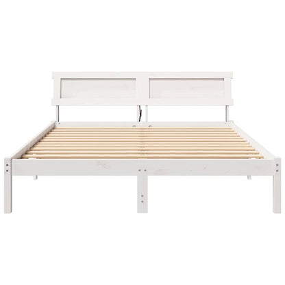 Bed Frame with Headboard White 160 x 200 cm Solid pine wood
