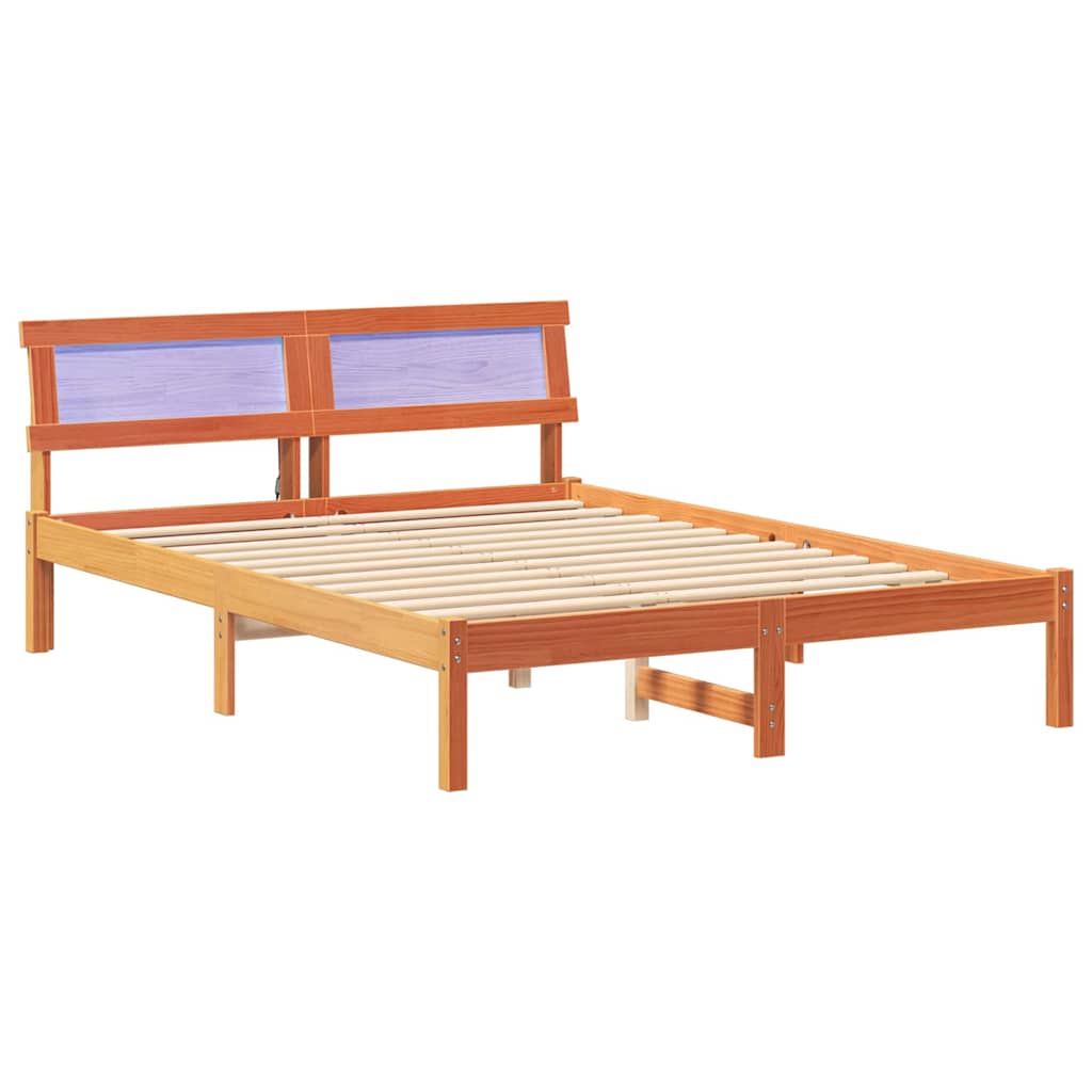 Bed Frame with Headboard Wax brown 120 x 200 cm Solid pine wood