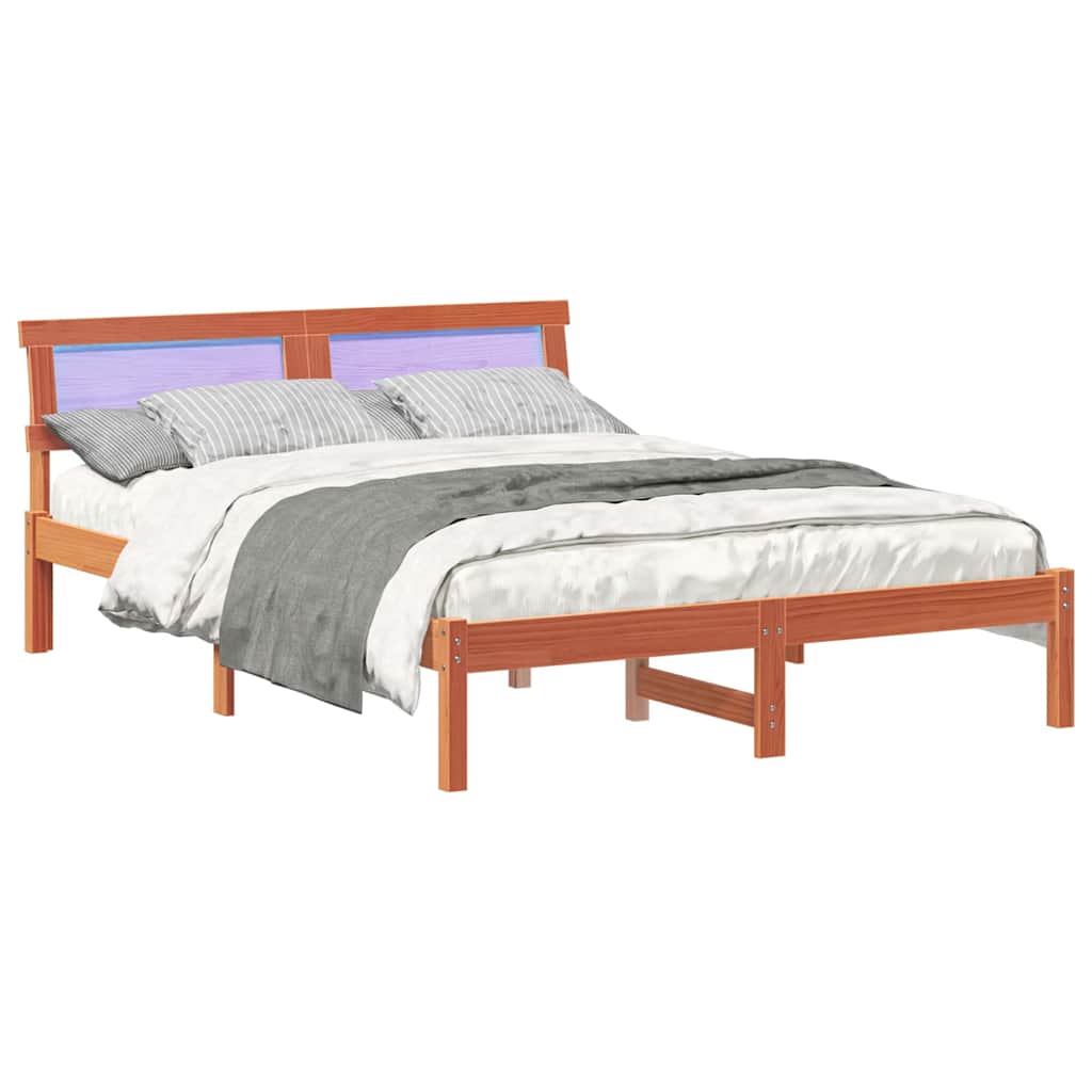 Bed Frame with Headboard Wax brown 140 x 190 cm Solid pine wood