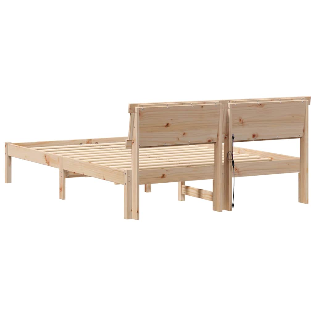 Bed Frame with Headboard Brown 135 x 190 cm Solid pine wood