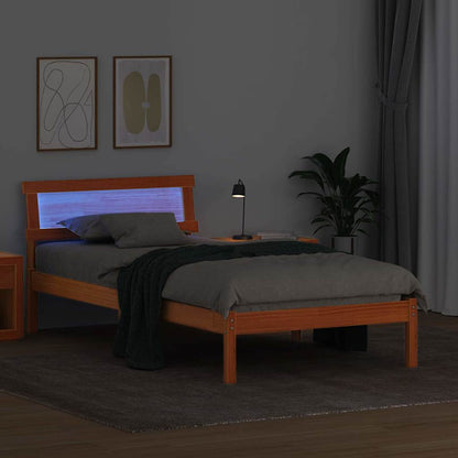Bed Frame with Headboard Wax brown 100 x 200 cm Solid pine wood