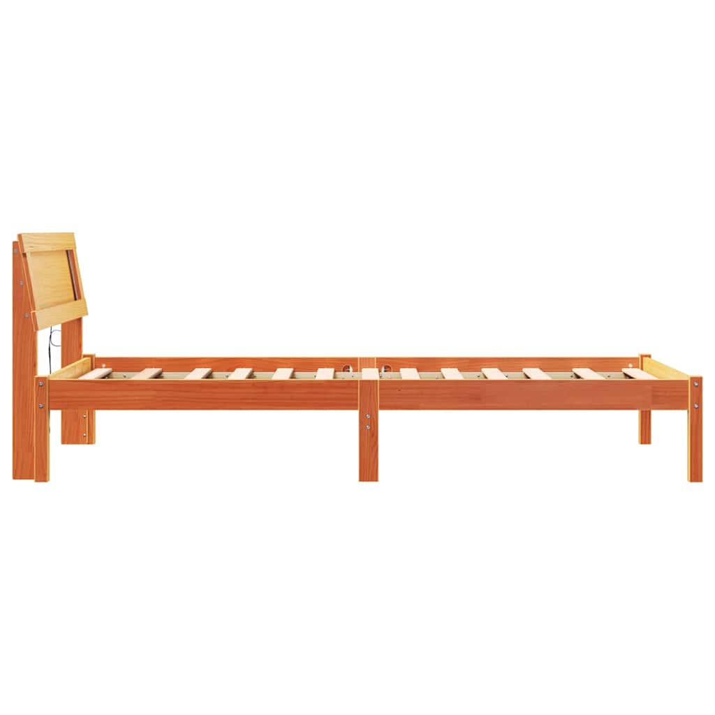 Bed Frame with Headboard Wax brown 100 x 200 cm Solid pine wood