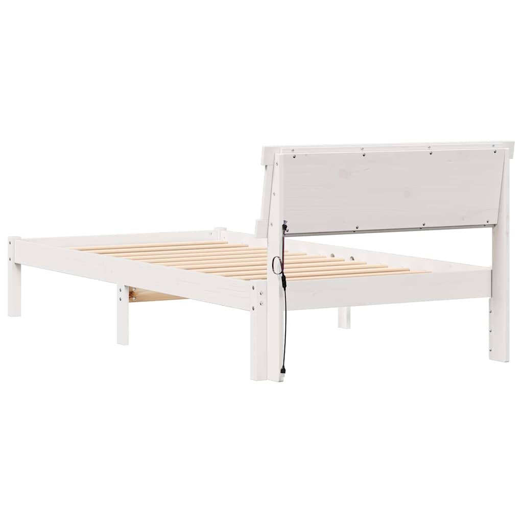 Bed Frame with Headboard White 90 x 200 cm Solid pine wood