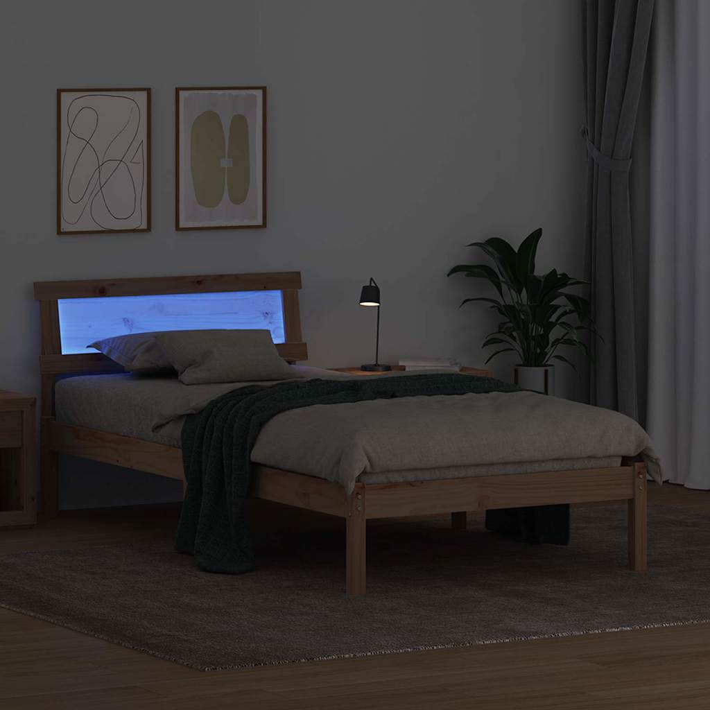 Bed Frame with Headboard Brown 75 x 190 cm Solid pine wood