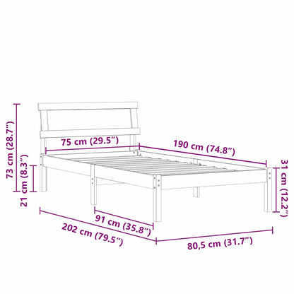 Bed Frame with Headboard Brown 75 x 190 cm Solid pine wood