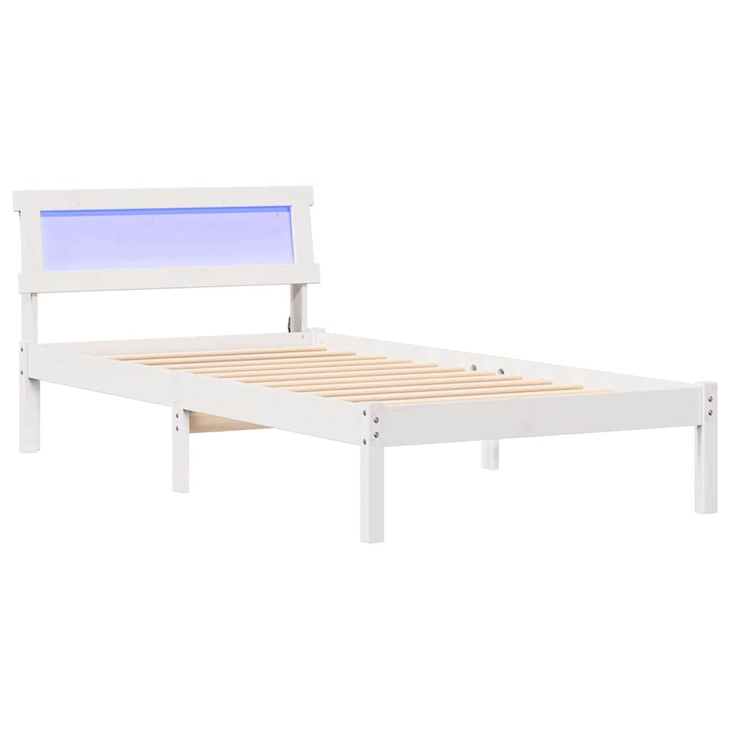 Bed Frame with Headboard White 75 x 190 cm Solid pine wood