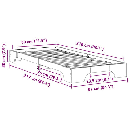 Bed Frame White 80 x 210 cm Solid Pine Wood