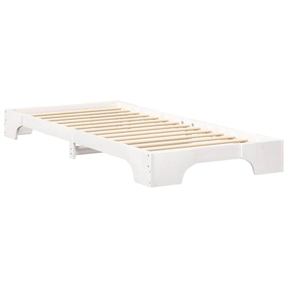 Bed Frame White 100 x 210 cm Solid Pine Wood