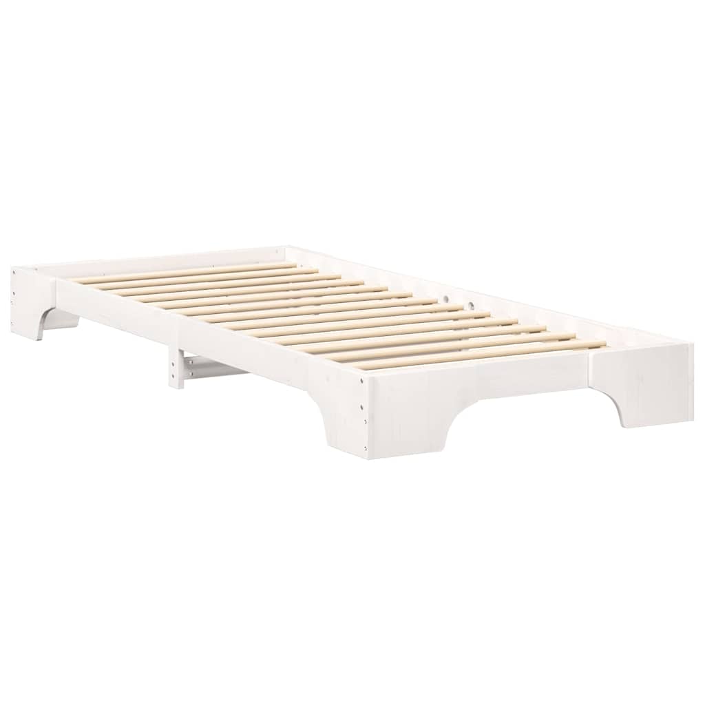 Bed Frame White 100 x 210 cm Solid Pine Wood